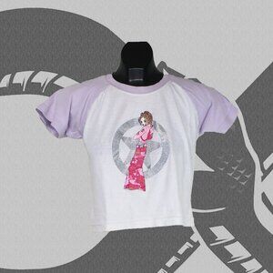 2000s Street Legal Cropped Shirt Women's Medium Y2K Baby Tee Pink/White